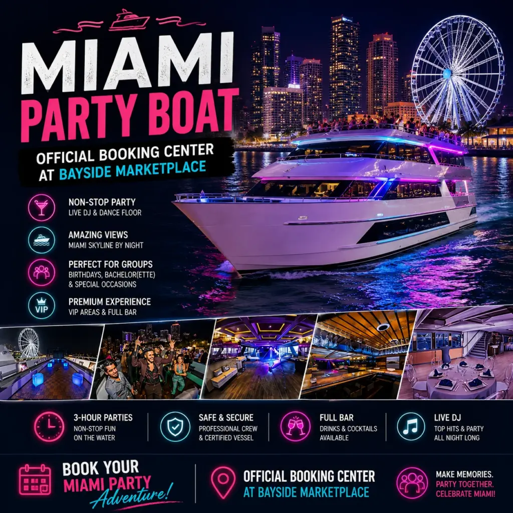 Miami Party Boat Show: Official Booking Center at Bayside Marketplace